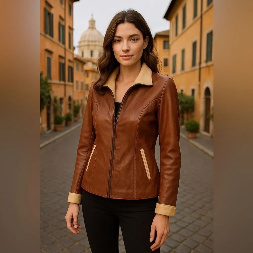 Vera Pelle Made in Italy Genuine 2 tone lambskin distressed jacket| Size 44 (M)